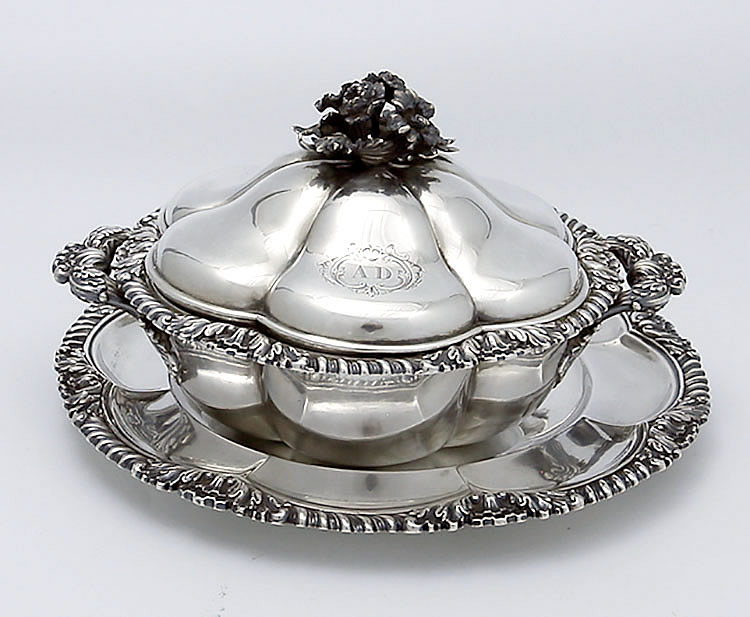 Odiot French Silver small tureen on tray antique silver 