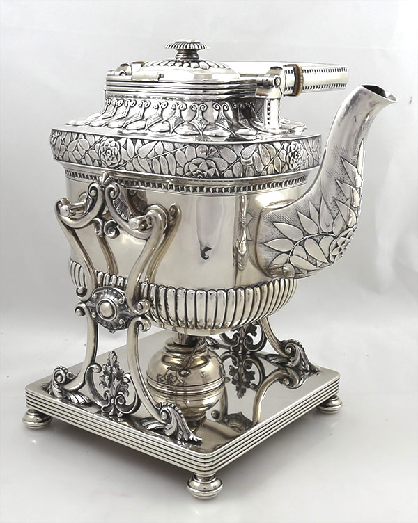 Gorham 6 piece sterling silver tea set with kettle on stand