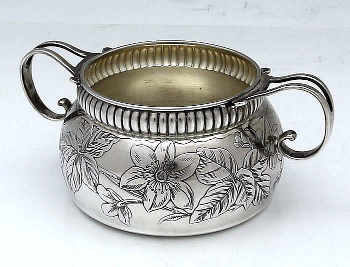 Gorham antique sterling silver sugar bowl with acid etched decoration 