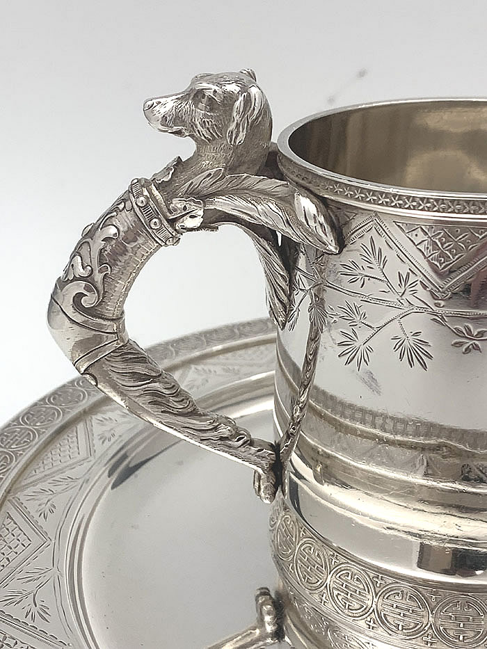 handle of cup with dog Gorham antique sterling silver