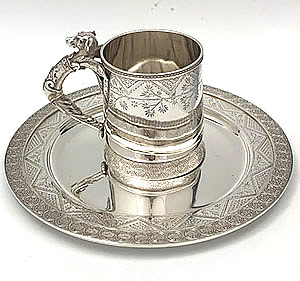 antique sterling silver cup and plate Gorham dog handle Dudley Olcott inscription