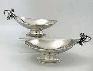 antique sterling Gorham pair of oval dishes with cast squirrels