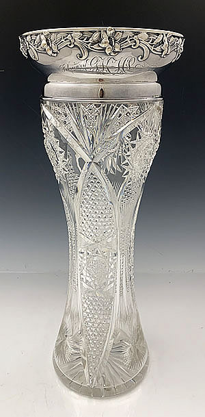 tall FGorham antique sterling and cut glass vase