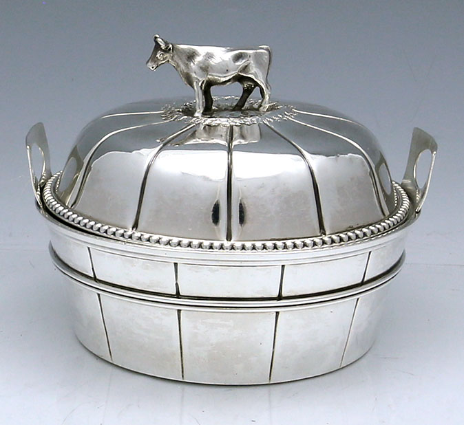 George Sharp for Bailey silver butter dish with cow finial