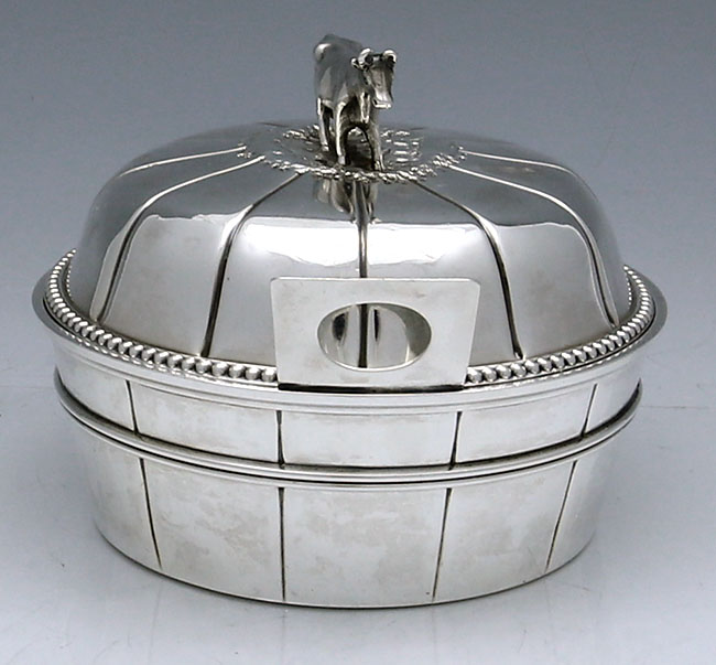 George Sharp for Bailey silver butter dish with cow finial