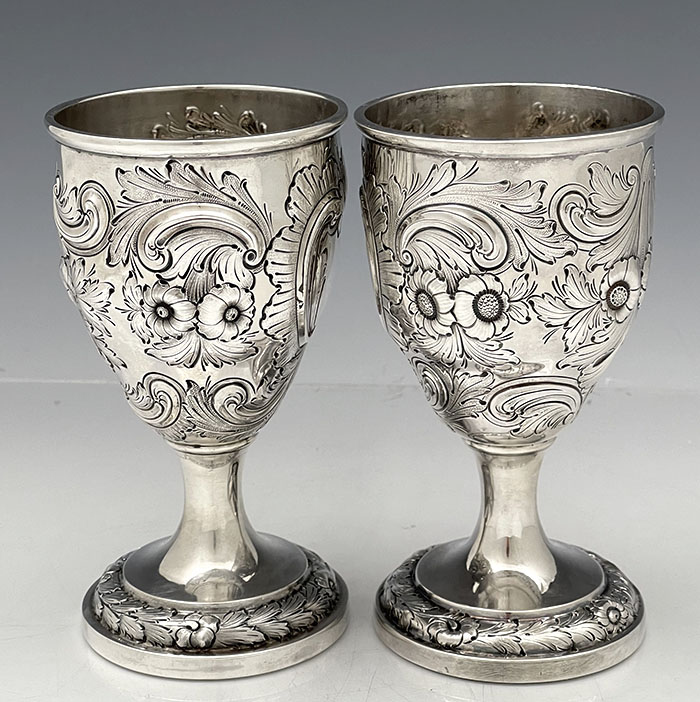 Pair of ornate chased goblets by George Sharp of Philadelphia Pa
