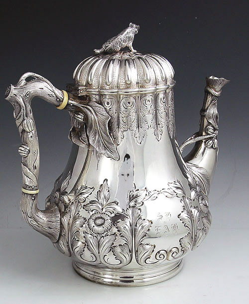 Grosjean and Woodward coin silver tea set with animal finials