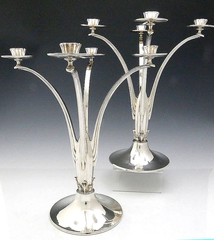pair of English sterling silver modernist candelabra Hawksley