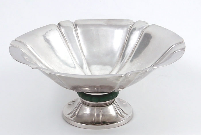 International modernist sterling bowl with green stone