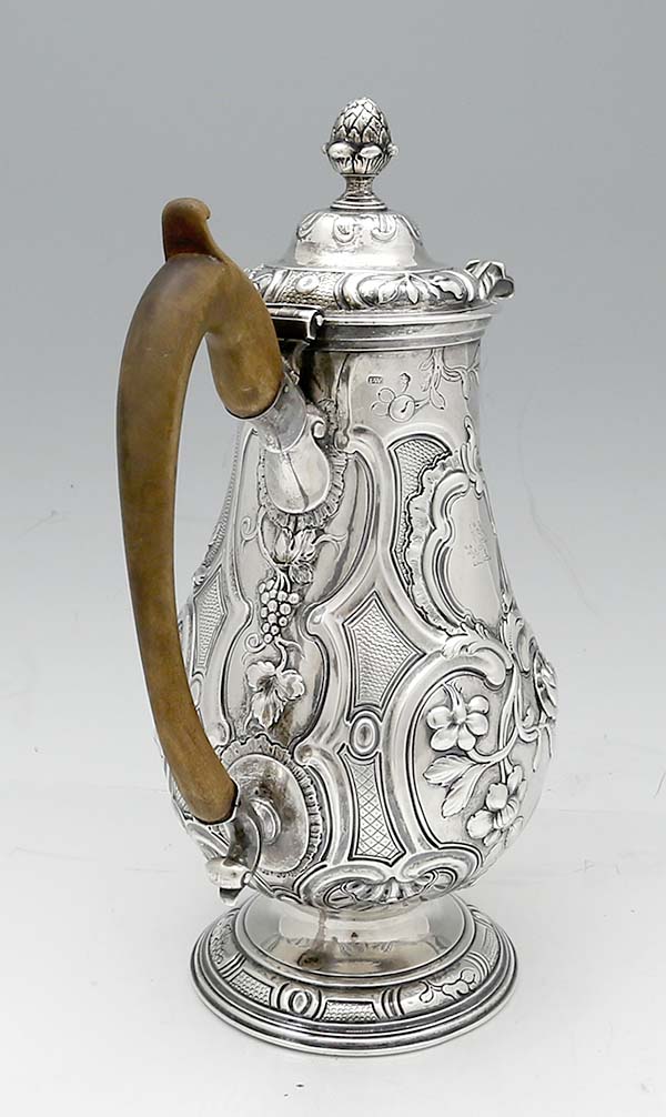 Irish silver antique later chased coffee pot maker IW Dublin
