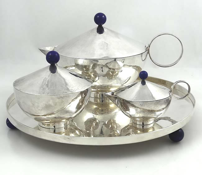 Italian 925 silver and lapis tea set on tray by Daniela Vettori