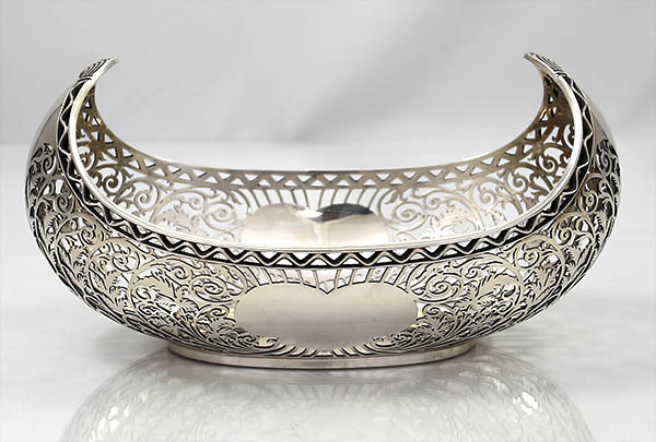 James Dixon pierced English silver boat shaped bowl