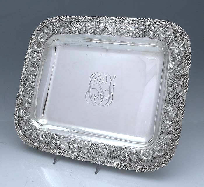 Jacobi and Jenkins pair of square sterling silver chased repousse trays