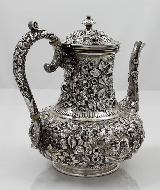 Jacobi and Jenkins antique sterling silver repousse tea set