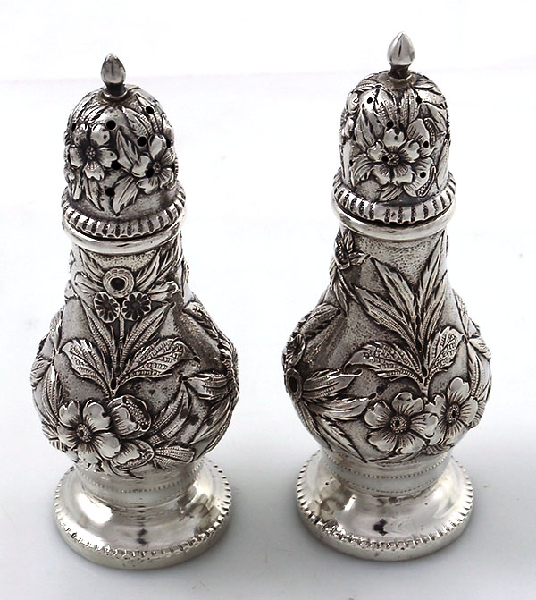 large Kirk number 20 repousse salt and pepper shakers