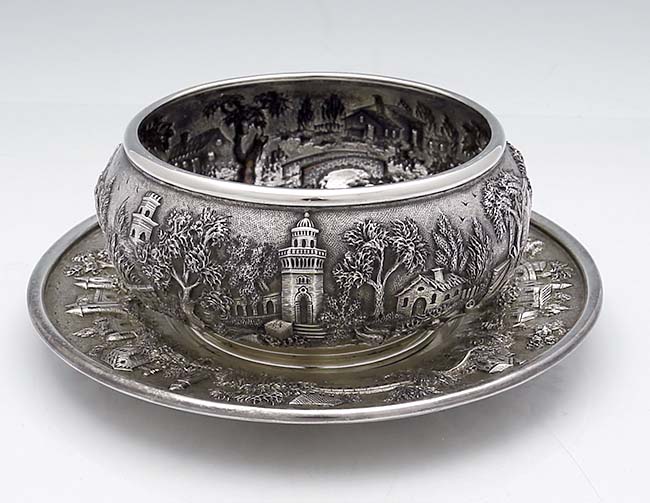 S Kirk and Son Co landscape bowl and plate sterling silver  