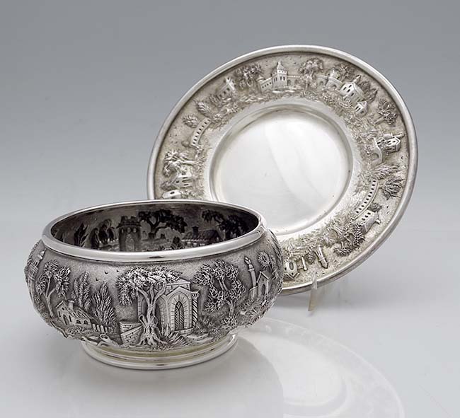 S Kirk and Son Co landscape bowl and plate sterling silver  