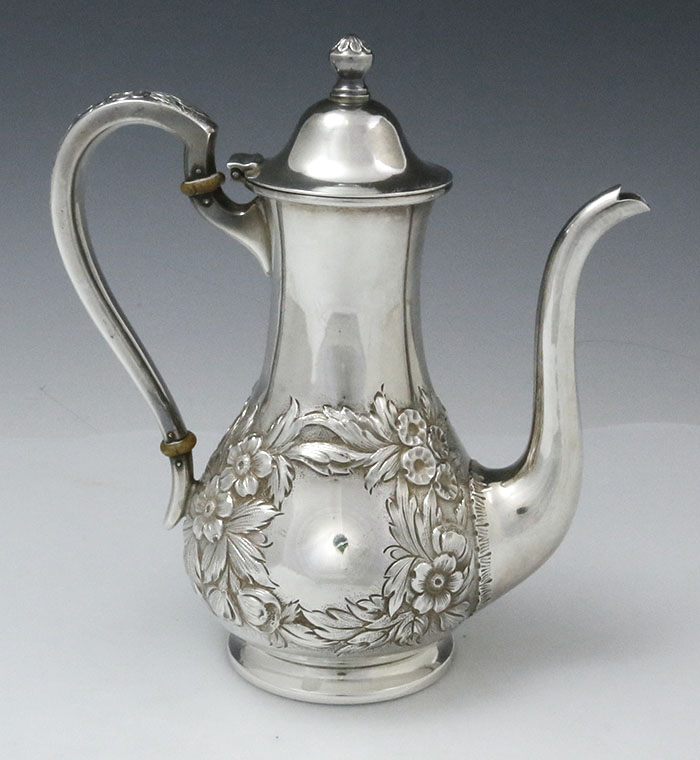 Kirk sterling repousse half chased coffee pot