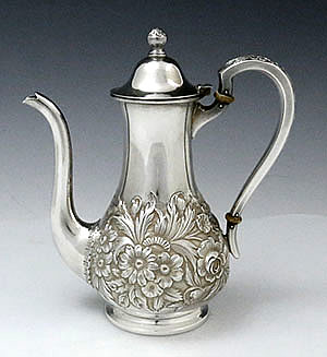 Kirk sterling silver half chased coffee pot repousse