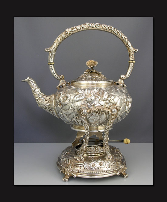 Kirk sterling repousse kettle on stand