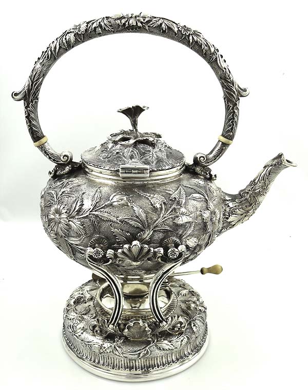 Kirk repousse sterling kettle on stand style 105