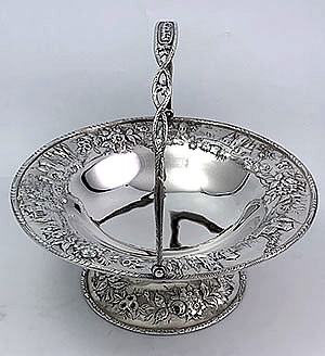 S Kirk & Son Baltimore landscape sterling silver chased basket with swing handle cake