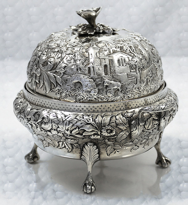 Kirk 11 oz coin silver architectural landscape butter dish with lid