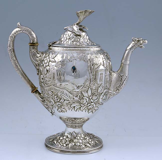 Kirk antique ssterling silver teapot with figural spout