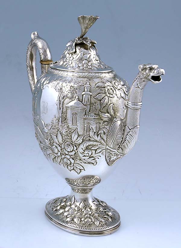 Kirk antique ssterling silver teapot with figural spout
