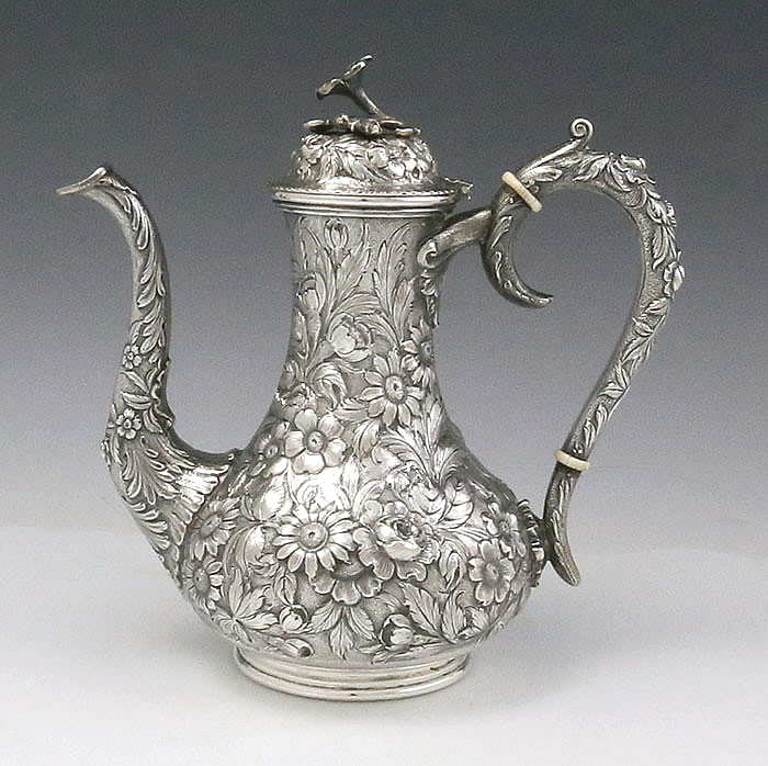 Kirk repousse sterling silver coffee pot