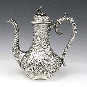 S Kirk and Son antique sterling coffee pot repousse floral chased