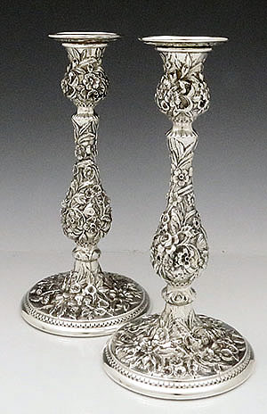 Kirk sterling repousse pair of candlesticks