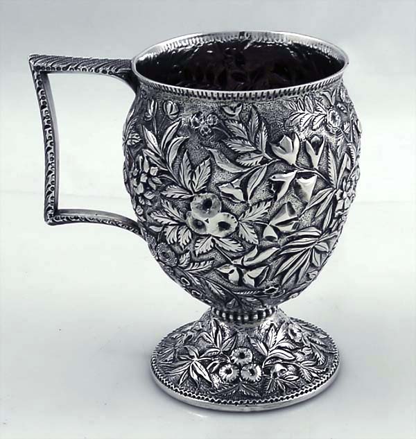 Kirk 11 ounce antique silver repousse cup