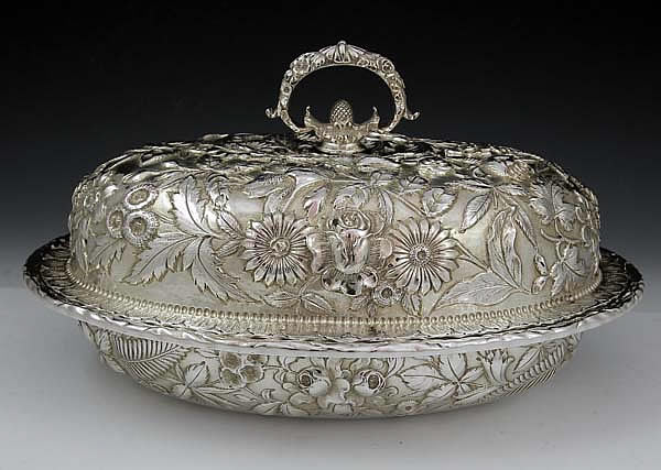 S Kirk and son antique sterling silver covered vegetable dish