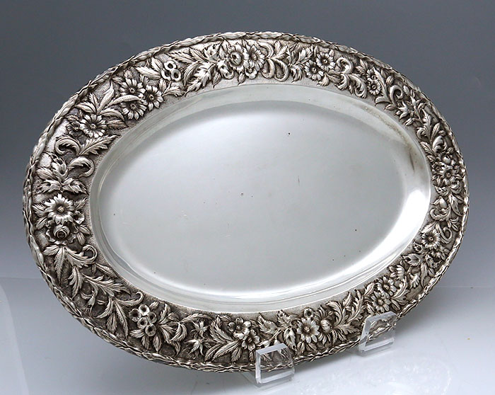 S Kirk oval platter repousse sterling