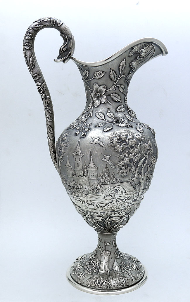 Loring Andrews antique sterling hand chased ewer 