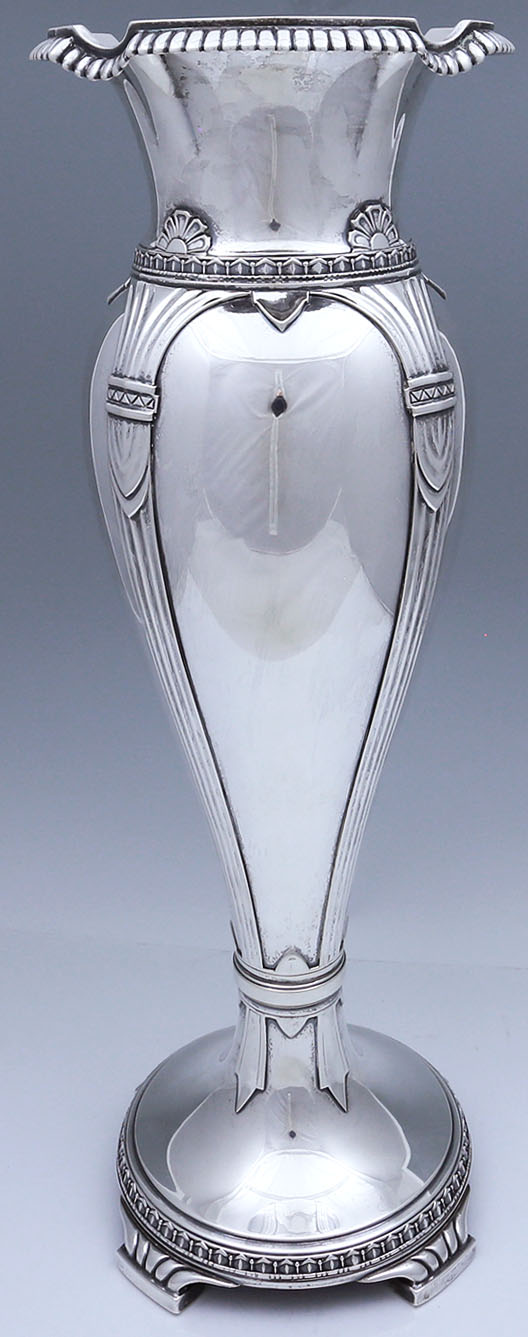 Tall American art deco sterling silver vase by Lebkuecher