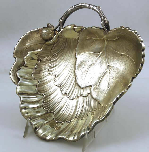 Odiot French Silver leaf form dish with handle parcel gilted