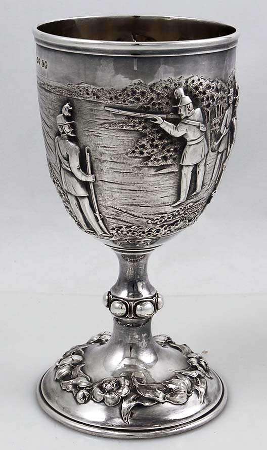 Robert Hennell antique silver goblet with shooting scenes