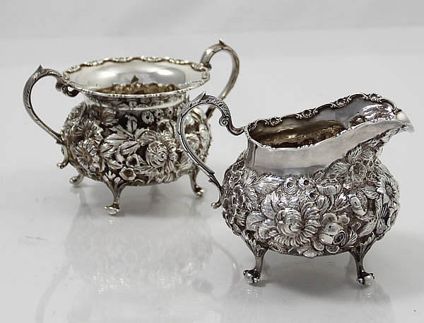 Schultz repousse sterling sugar and creamer