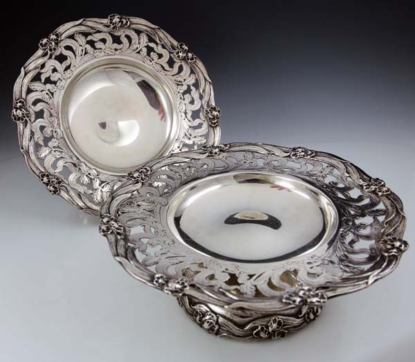 Shreve Crump and Low pair pierced sterling ornate compotes