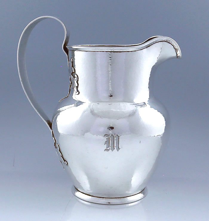 Shreve sterling large pitcher hammered with  applied handle arts and crafts