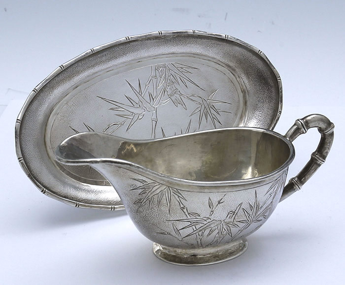 Chinese export silver gravy boat and undertray by Tackhing