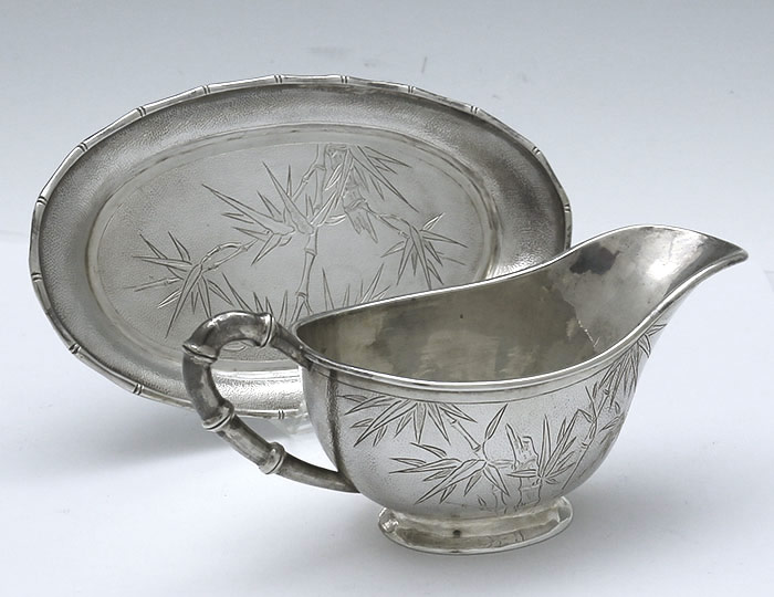 Chinese export silver gravy boat and undertray by Tackhing