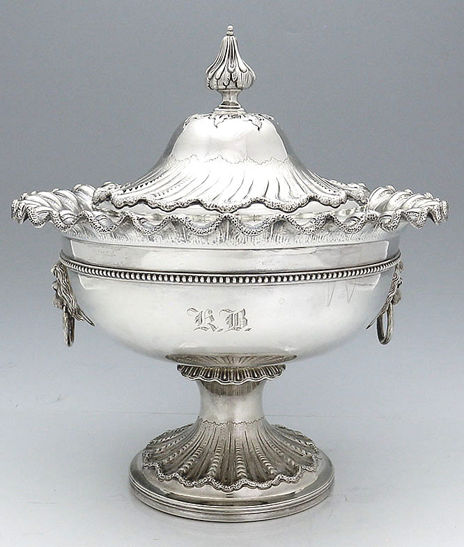 Taylor and Lawrie coin silver covered bowl with lion handles