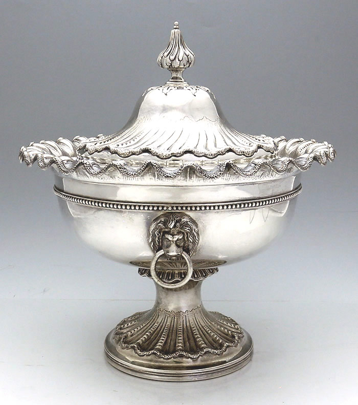 Taylor and Lawrie coin silver covered bowl with lion handles