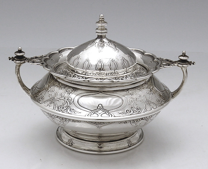 Tiffany acid etched sugar bowl  antique silver