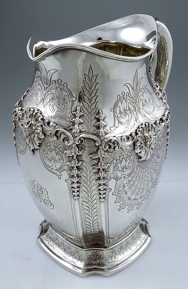 Tiffany antique sterling acid etched and applied water pitcher