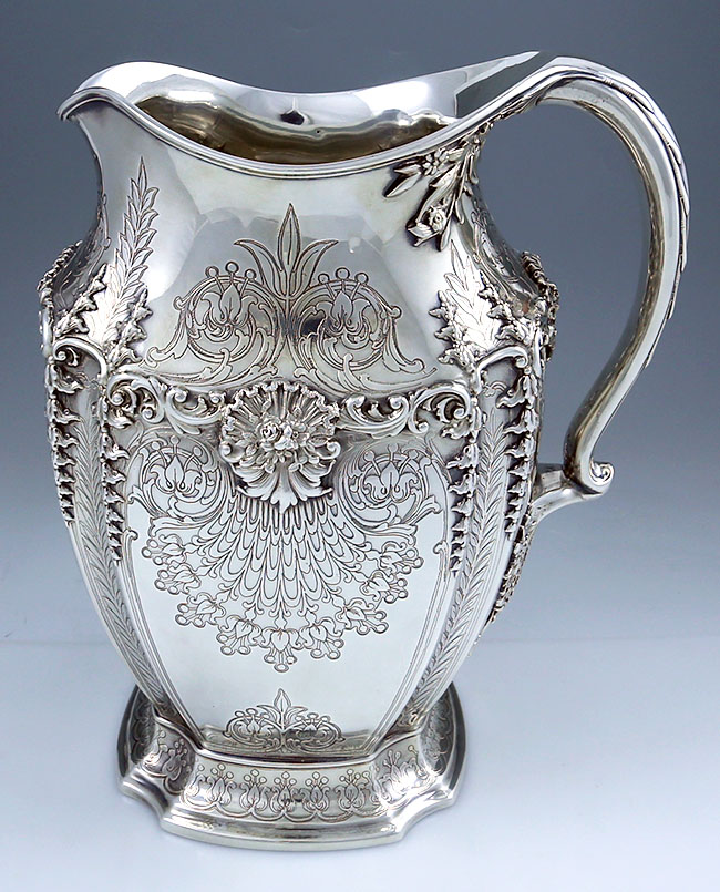 Tiffany antique sterling acid etched and applied water pitcher