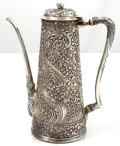 Tiffany repousse sterling coffee pot